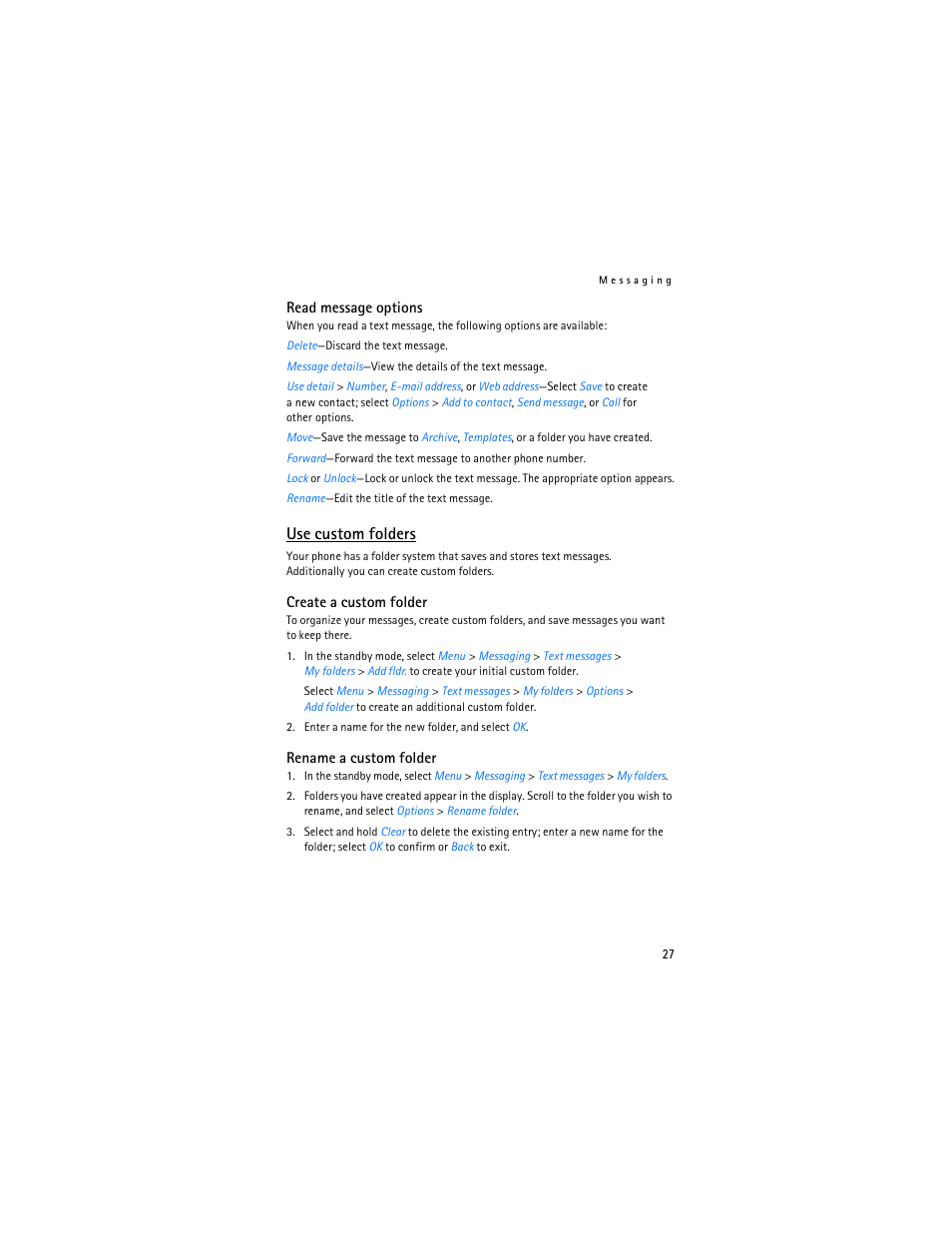 Use custom folders | Nokia 6265i User Manual | Page 28 / 257