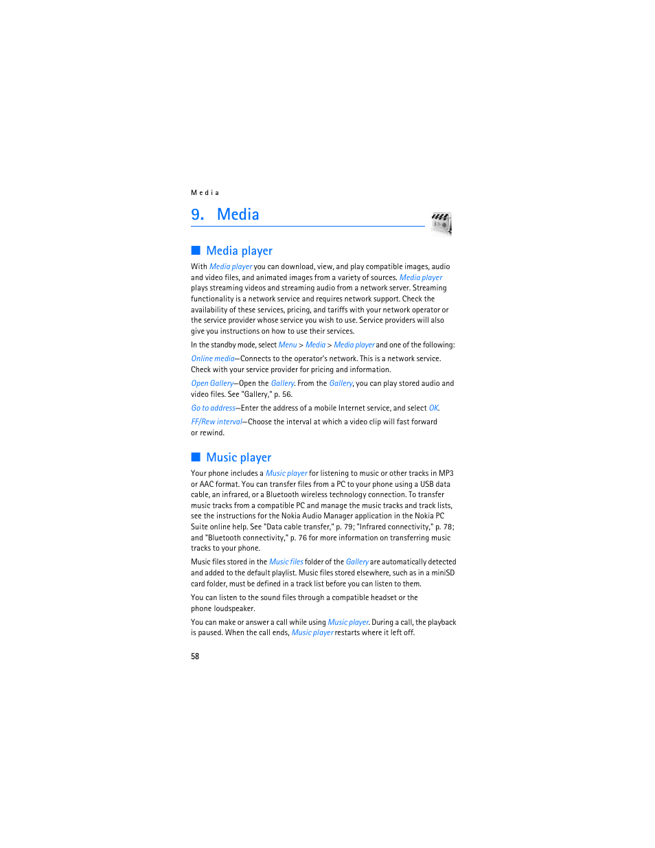 Media, Media player, Music player | Nokia 6265i User Manual | Page 59 / 257