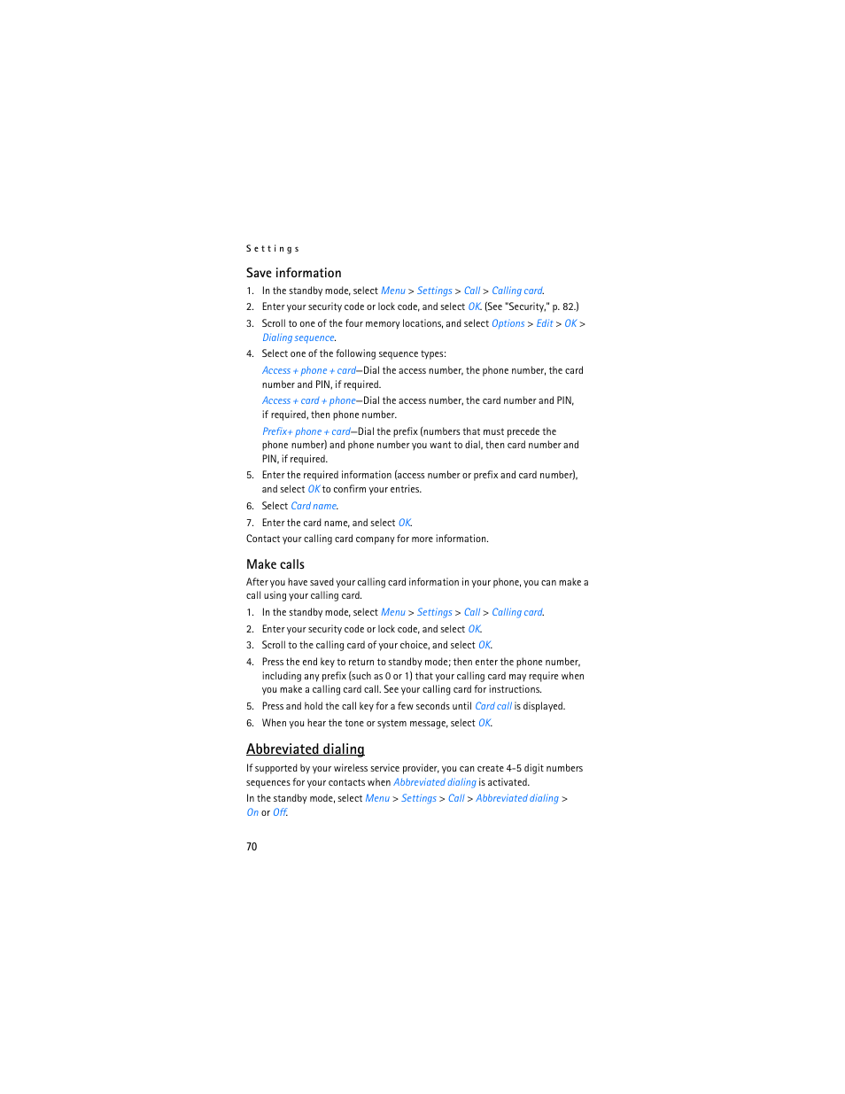 Abbreviated dialing | Nokia 6265i User Manual | Page 71 / 257