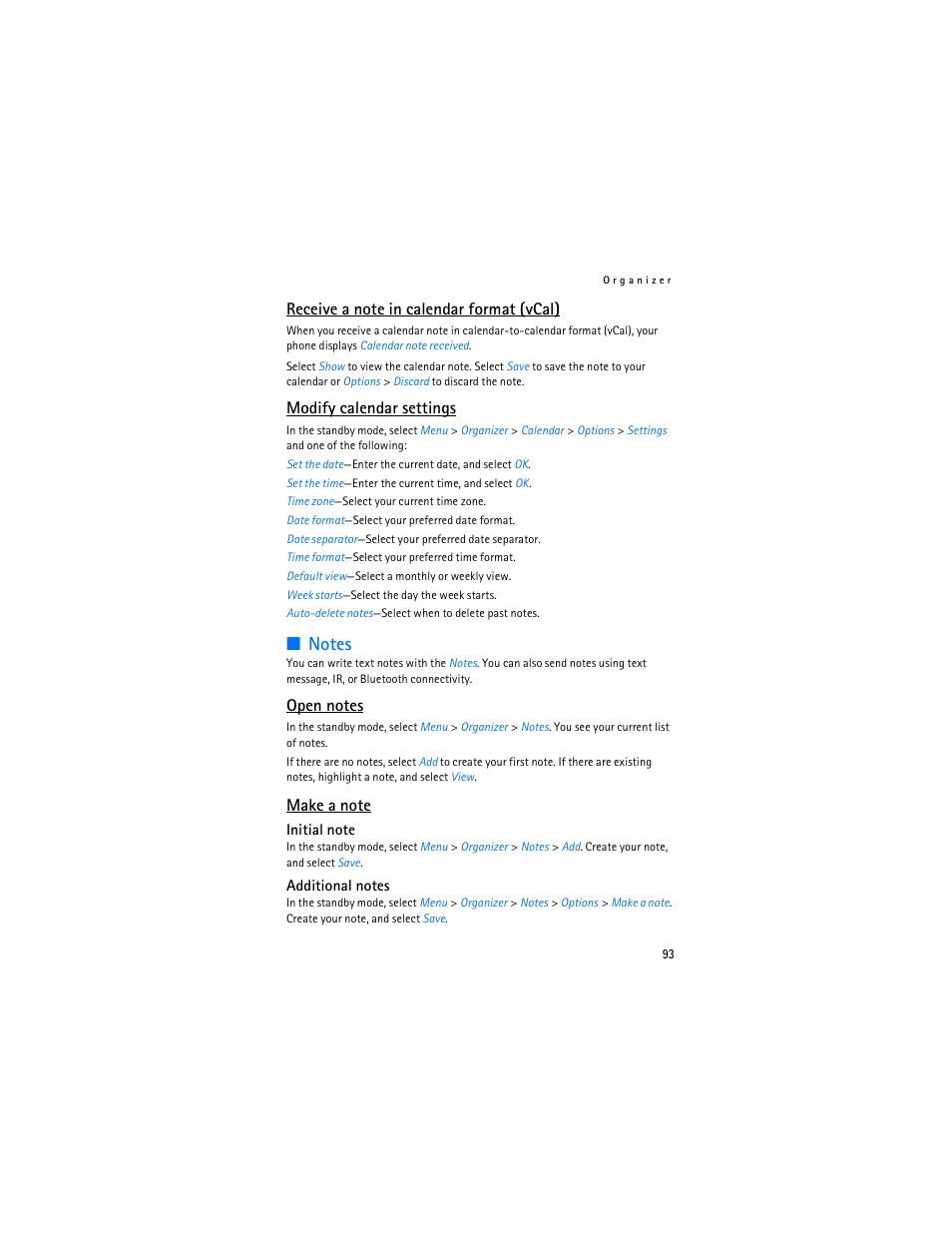 Modify calendar settings | Nokia 6265i User Manual | Page 94 / 257