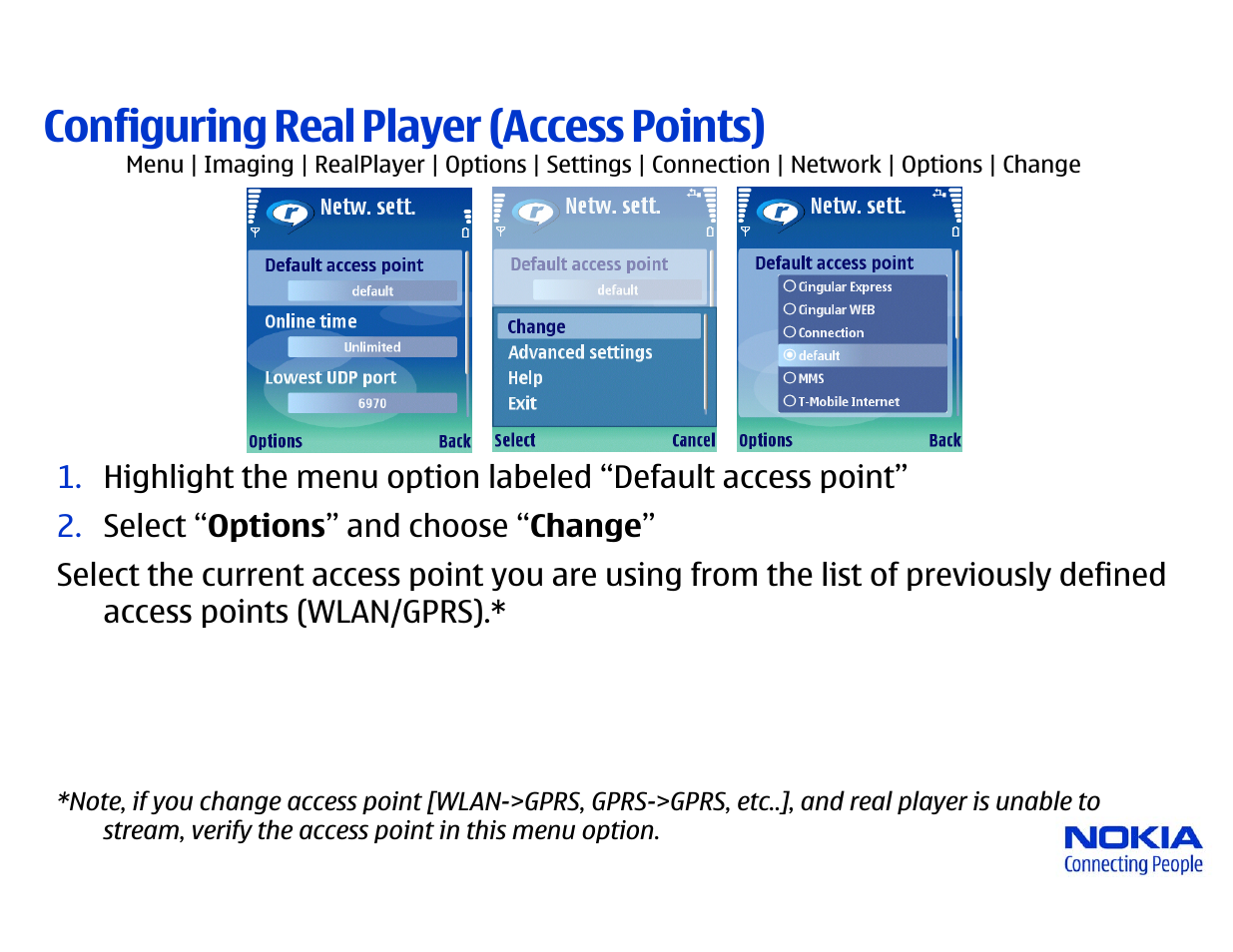 Configuring real player (access points) | Nokia N80 Internet Edition User Manual | Page 2 / 3