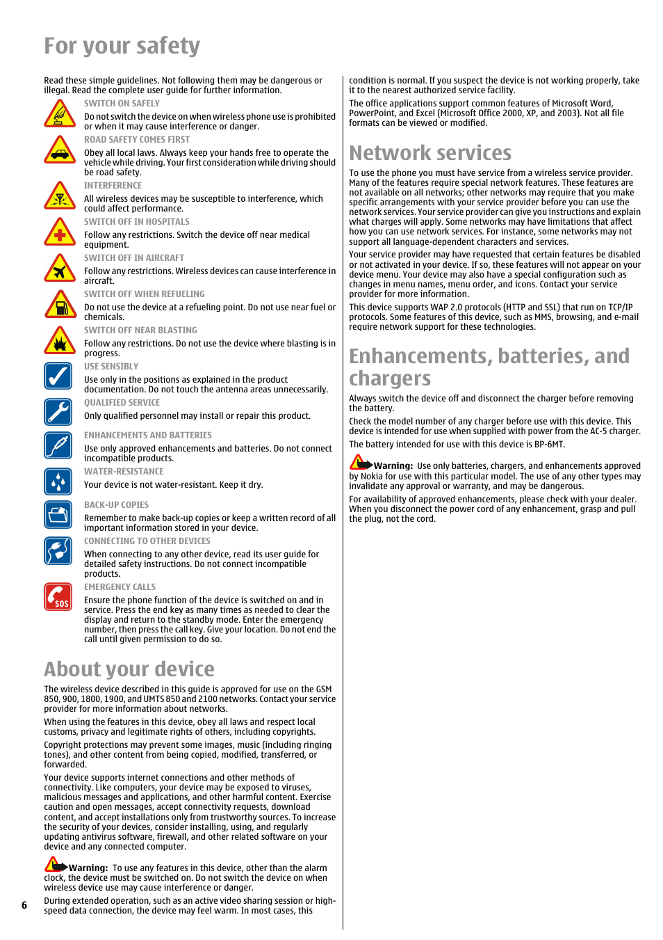 For your safety, About your device, Network services | Enhancements, batteries, and chargers | Nokia E51 User Manual | Page 6 / 52