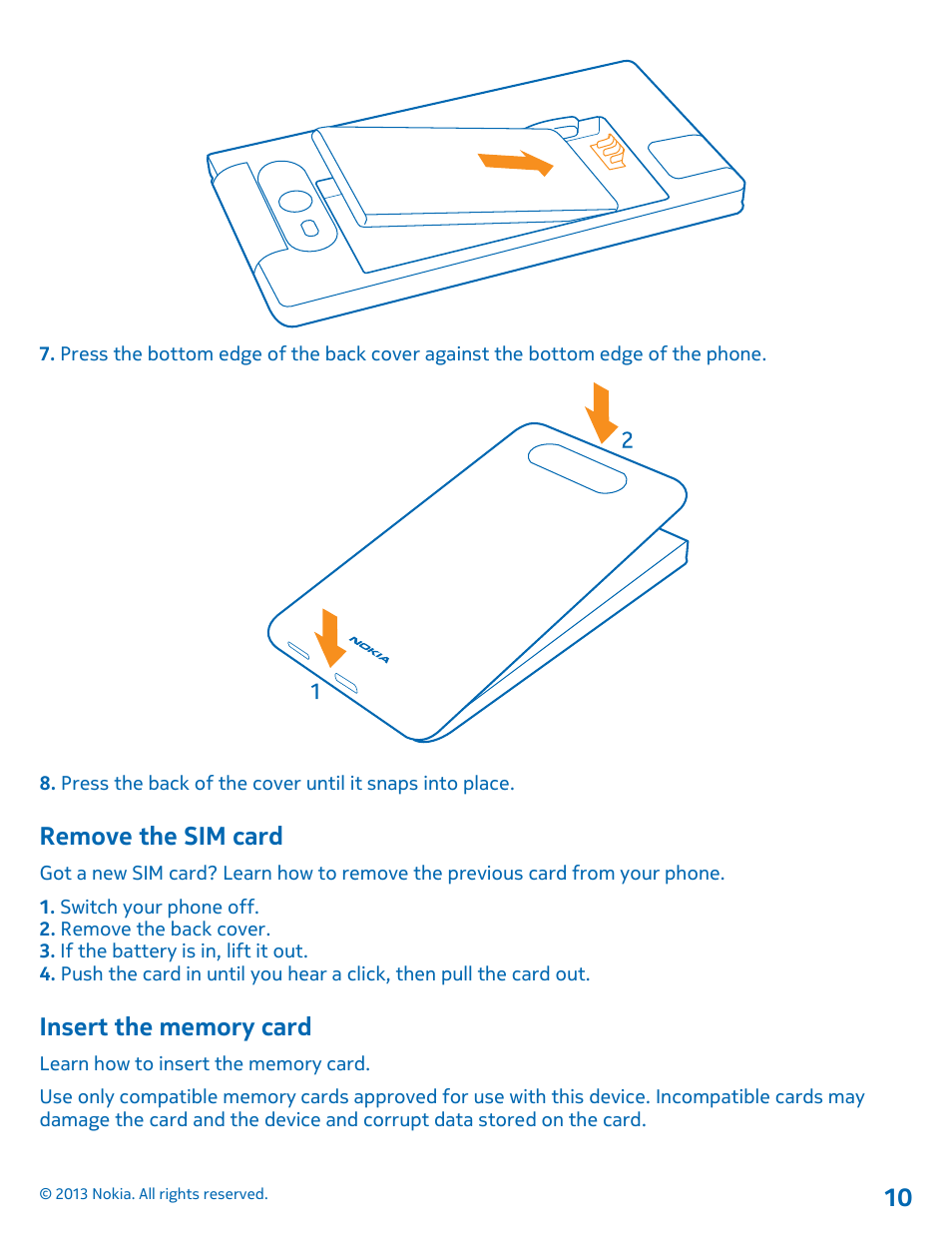 Remove the sim card, Insert the memory card | Nokia Lumia 820 User Manual | Page 10 / 121