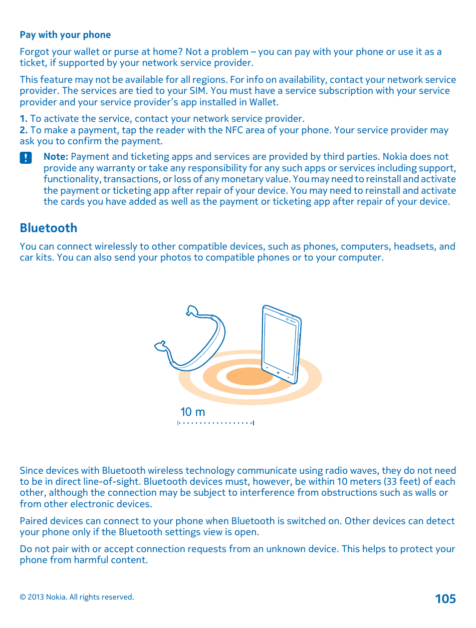 Pay with your phone, Bluetooth, Bluetooth 105 | Nokia Lumia 820 User Manual | Page 105 / 121