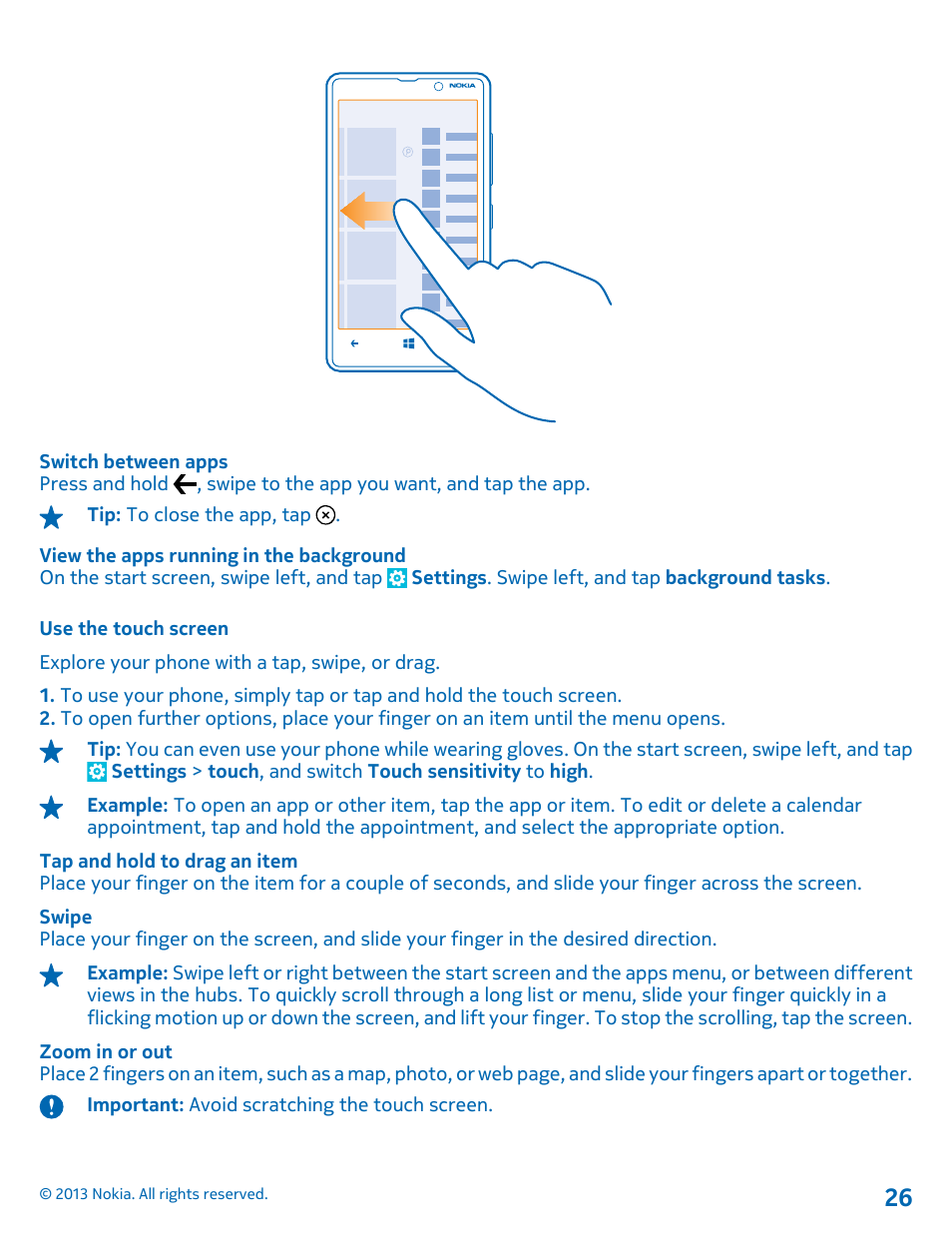 Use the touch screen | Nokia Lumia 820 User Manual | Page 26 / 121
