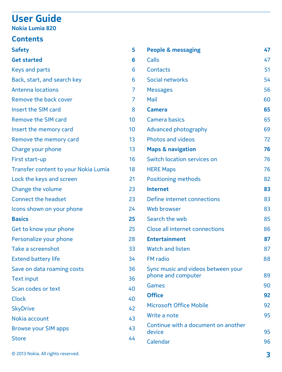 Nokia Lumia 820 User Manual | Page 3 / 121