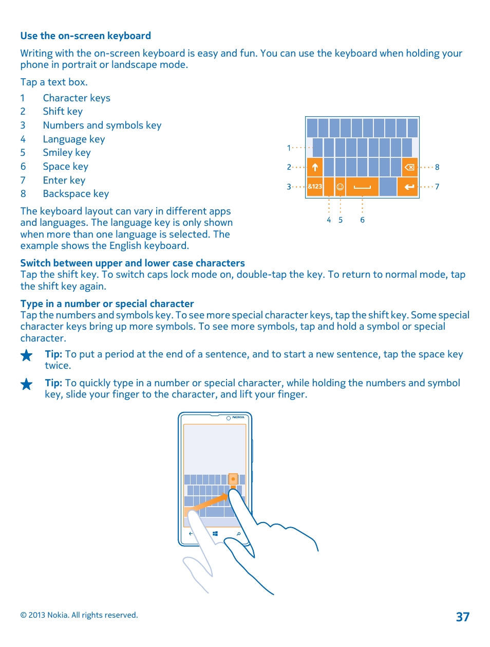 Use the on-screen keyboard | Nokia Lumia 820 User Manual | Page 37 / 121