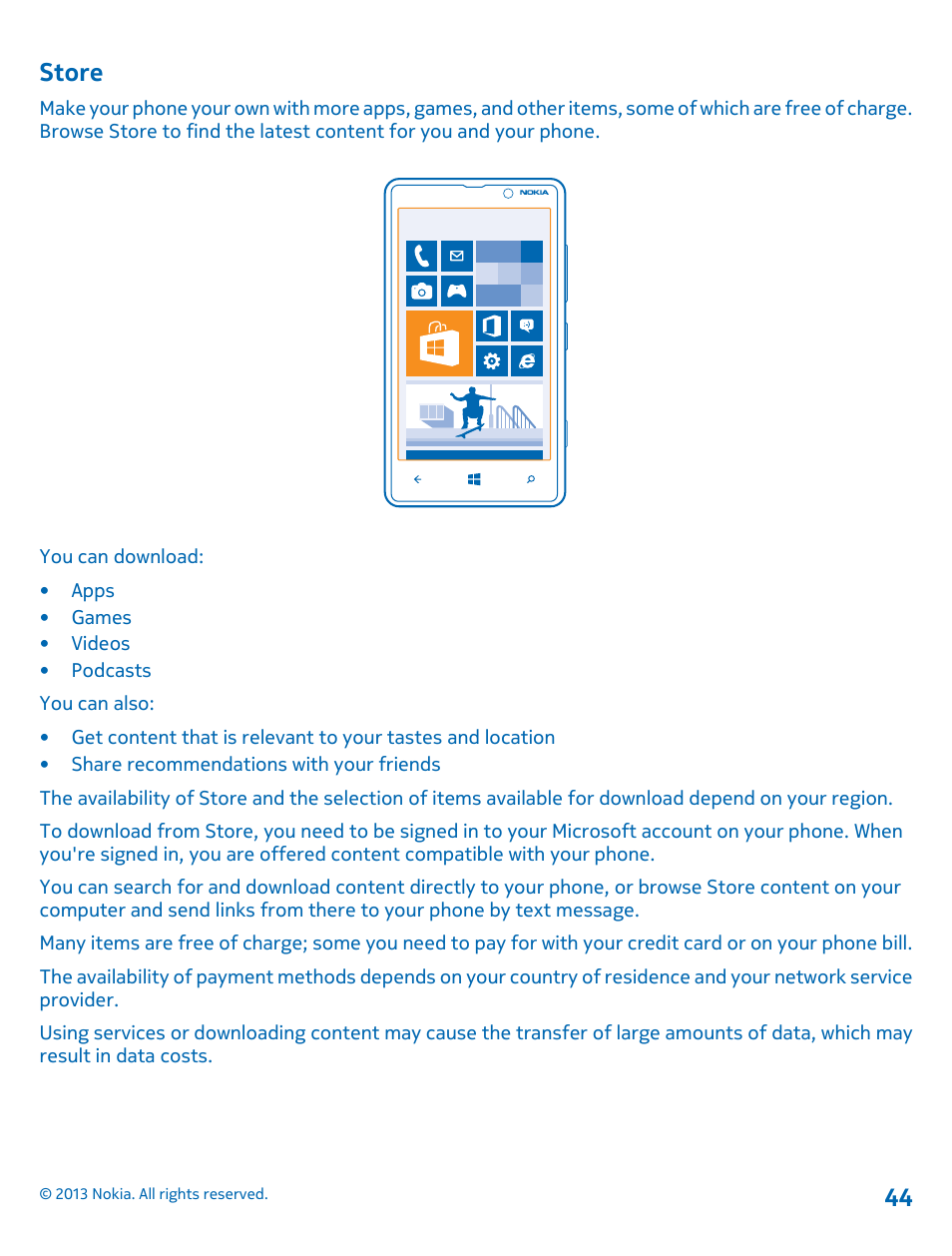 Store, Store 44 | Nokia Lumia 820 User Manual | Page 44 / 121