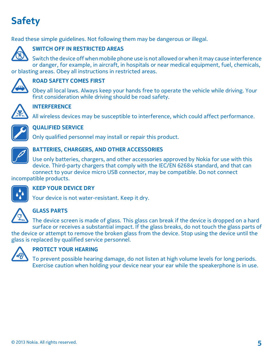 Safety, Safety 5 | Nokia Lumia 820 User Manual | Page 5 / 121