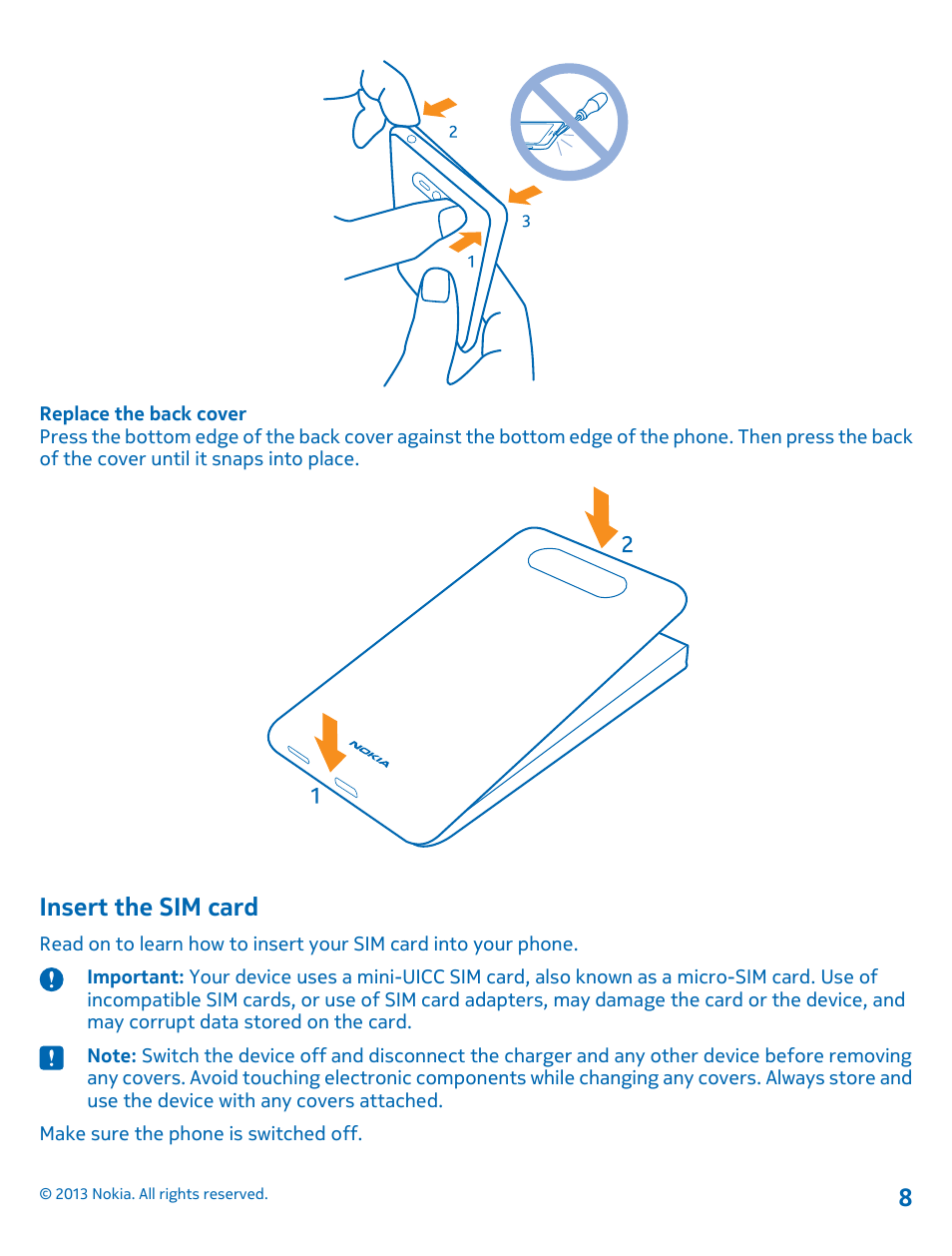 Insert the sim card | Nokia Lumia 820 User Manual | Page 8 / 121