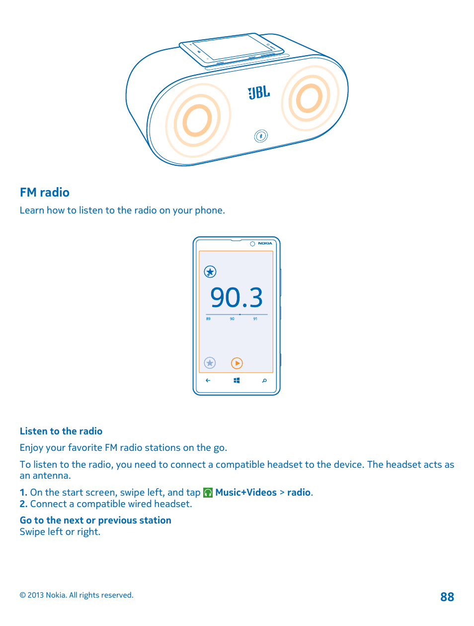 Fm radio, Listen to the radio | Nokia Lumia 820 User Manual | Page 88 / 121