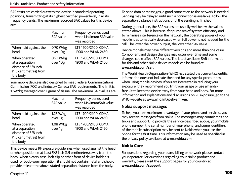 Nokia care | Nokia Lumia Icon User Manual | Page 100 / 102