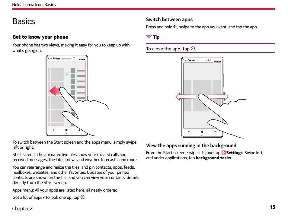 Basics, Get to know your phone | Nokia Lumia Icon User Manual | Page 15 / 102