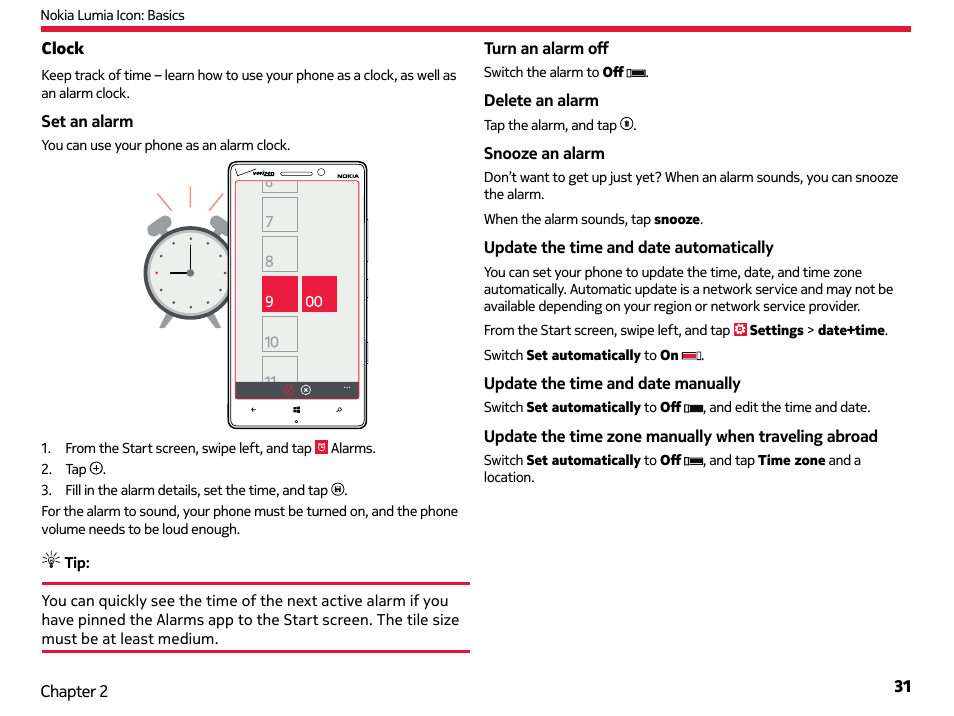 Clock | Nokia Lumia Icon User Manual | Page 31 / 102
