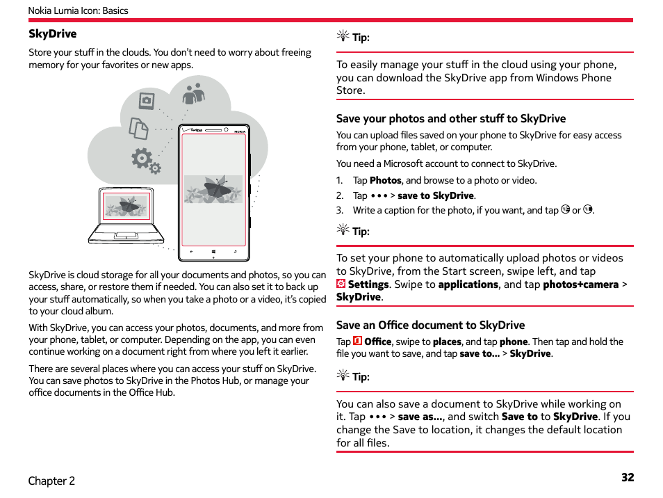 Skydrive | Nokia Lumia Icon User Manual | Page 32 / 102