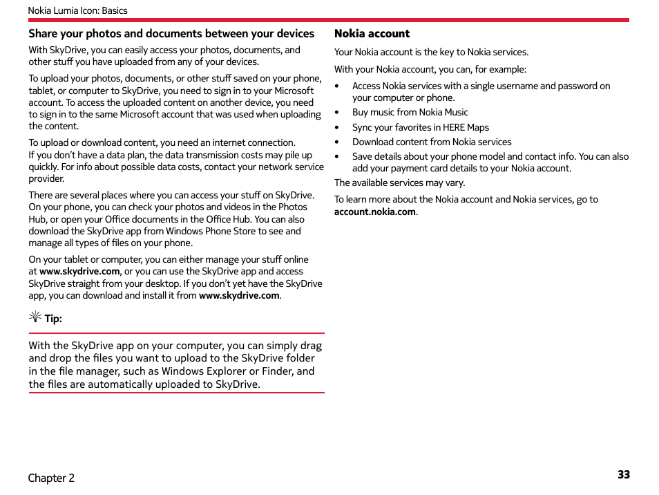 Nokia account | Nokia Lumia Icon User Manual | Page 33 / 102