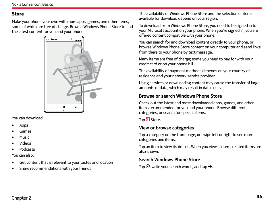Store | Nokia Lumia Icon User Manual | Page 34 / 102