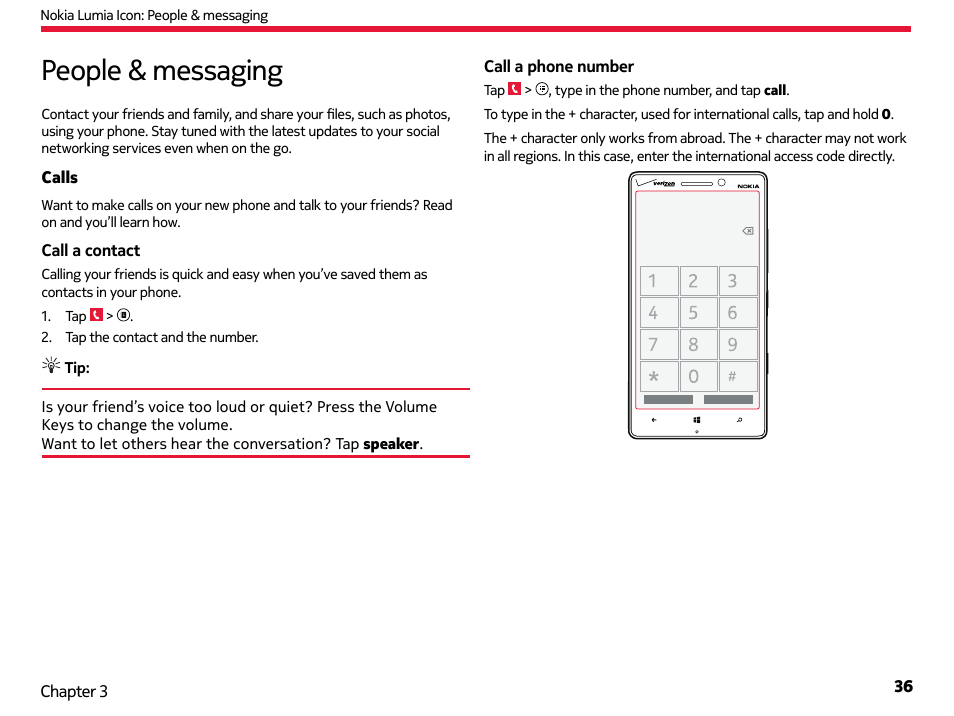 People & messaging, Calls | Nokia Lumia Icon User Manual | Page 36 / 102