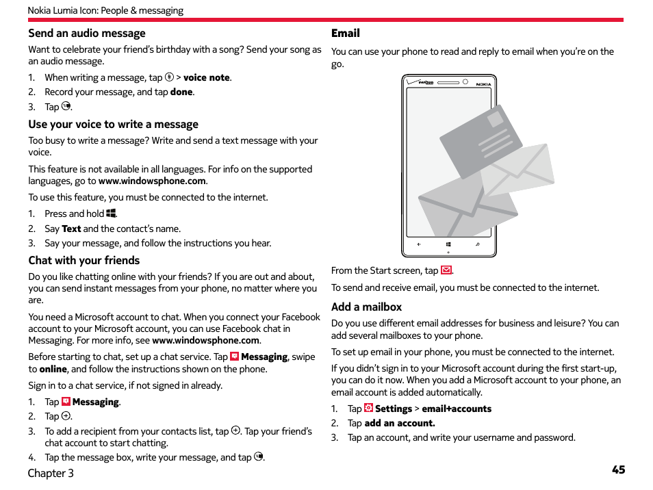 Email | Nokia Lumia Icon User Manual | Page 45 / 102