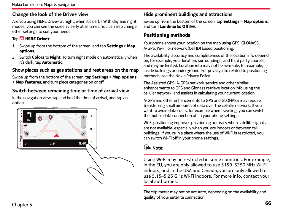 Positioning methods | Nokia Lumia Icon User Manual | Page 66 / 102