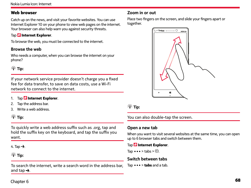 Web browser | Nokia Lumia Icon User Manual | Page 68 / 102