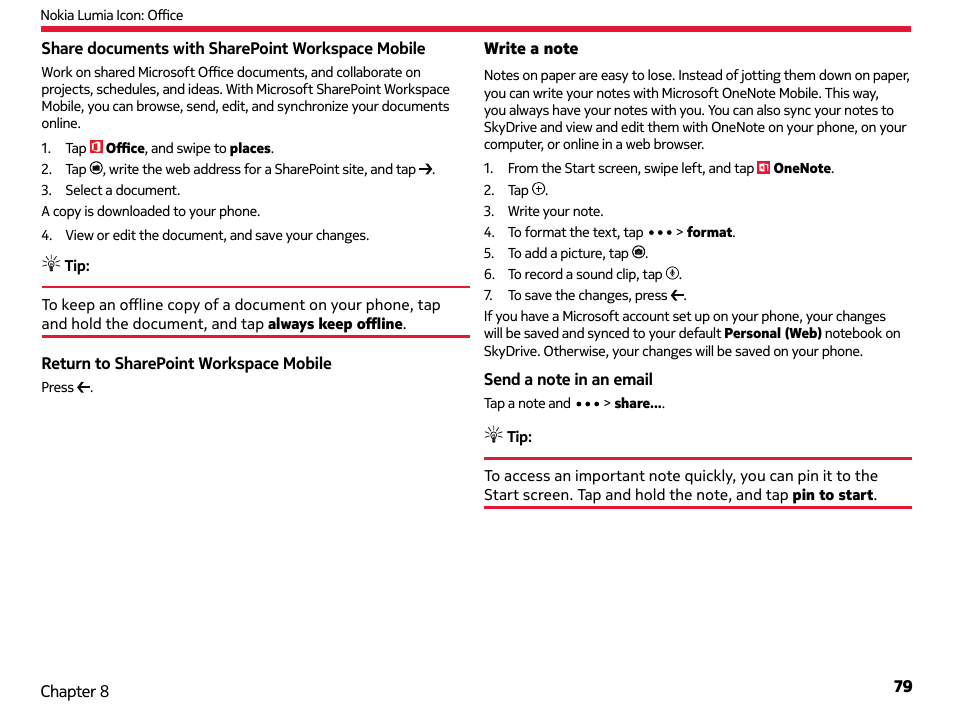 Write a note | Nokia Lumia Icon User Manual | Page 79 / 102