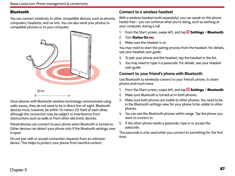Bluetooth | Nokia Lumia Icon User Manual | Page 87 / 102