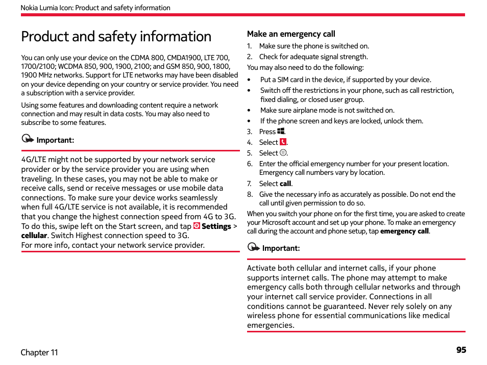 Product and safety information | Nokia Lumia Icon User Manual | Page 95 / 102