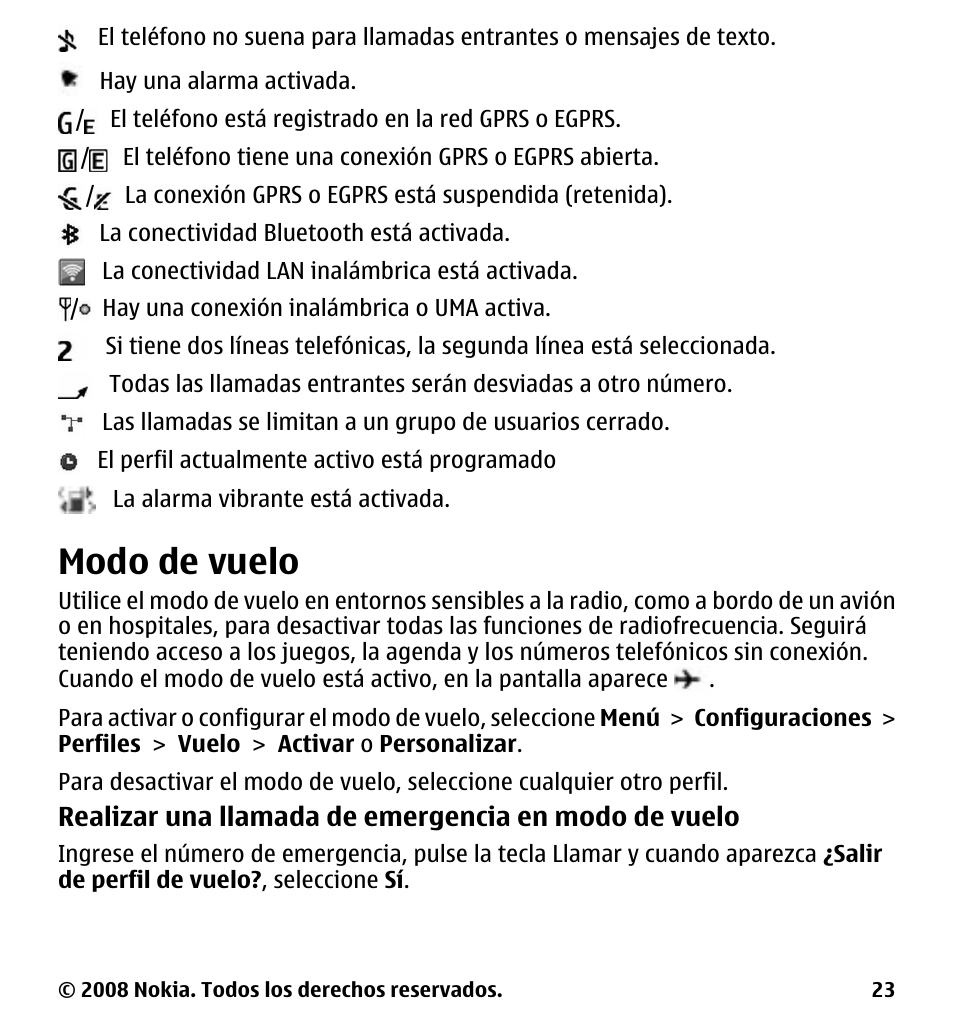 Modo de vuelo | Nokia 7510 Supernova User Manual | Page 100 / 160