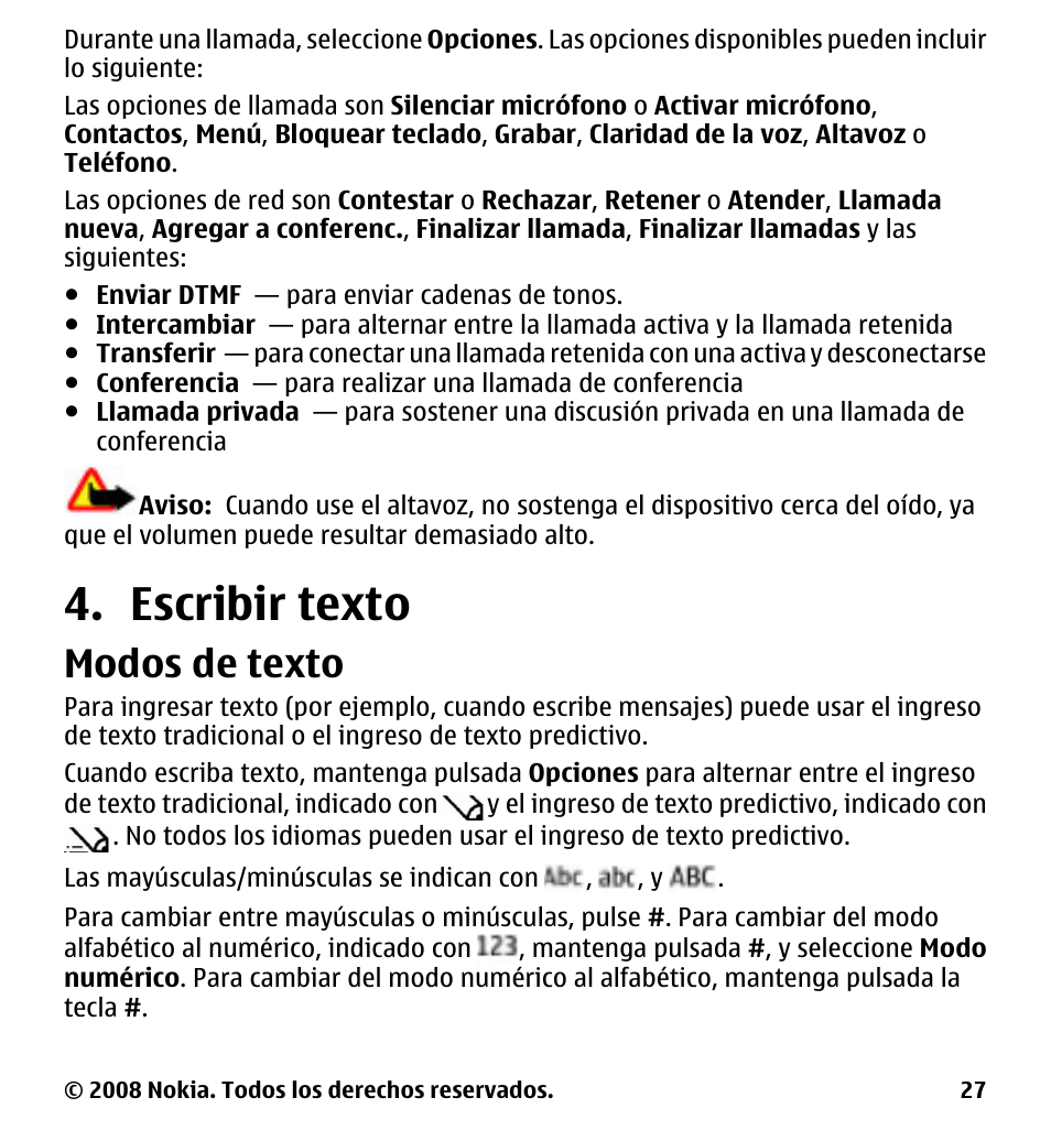Escribir texto, Modos de texto | Nokia 7510 Supernova User Manual | Page 104 / 160