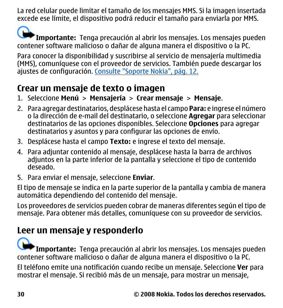 Crear un mensaje de texto o imagen, Leer un mensaje y responderlo, Crear un mensaje de texto o | Imagen, Leer un mensaje y, Responderlo | Nokia 7510 Supernova User Manual | Page 107 / 160