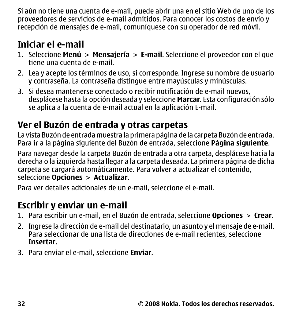 Iniciar el e-mail, Ver el buzón de entrada y otras carpetas, Escribir y enviar un e-mail | Ver el buzón de entrada y otras, Carpetas | Nokia 7510 Supernova User Manual | Page 109 / 160