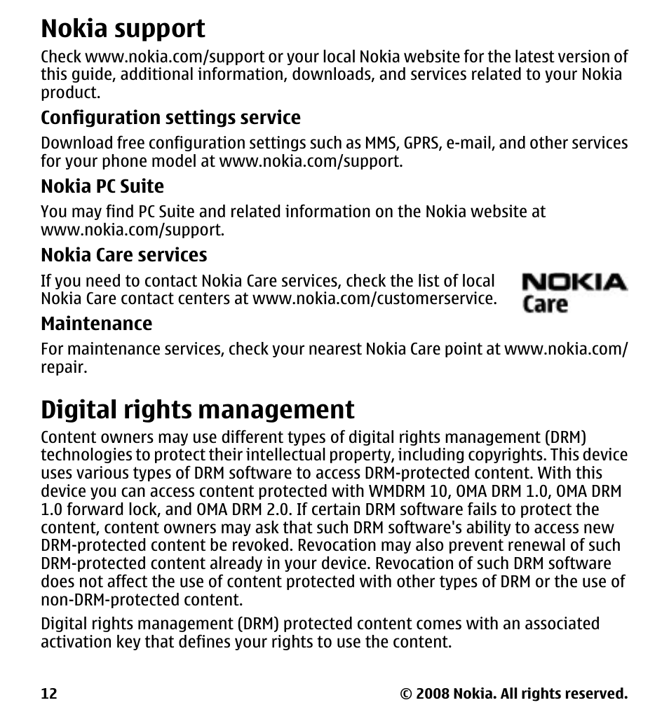 Nokia support, Digital rights management, See "nokia support," p. 12 | Nokia 7510 Supernova User Manual | Page 12 / 160