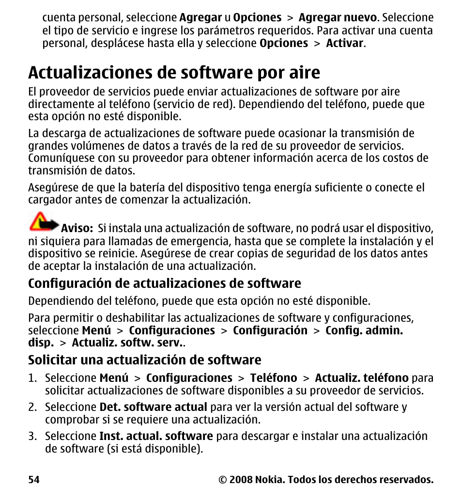Actualizaciones de software por aire, Actualizaciones de software por, Aire | Nokia 7510 Supernova User Manual | Page 131 / 160