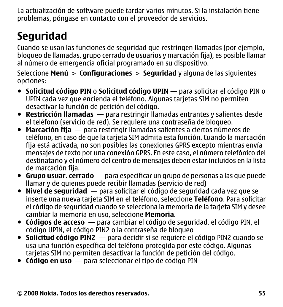 Seguridad | Nokia 7510 Supernova User Manual | Page 132 / 160
