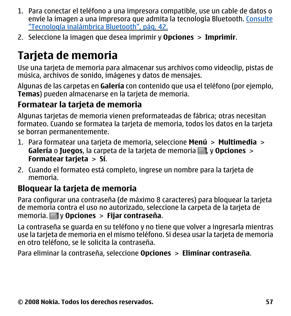 Tarjeta de memoria | Nokia 7510 Supernova User Manual | Page 134 / 160