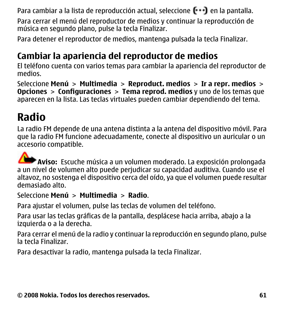 Cambiar la apariencia del reproductor de medios, Radio, Cambiar la apariencia del | Reproductor de medios | Nokia 7510 Supernova User Manual | Page 138 / 160