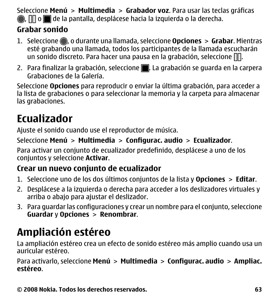 Ecualizador, Ampliación estéreo | Nokia 7510 Supernova User Manual | Page 140 / 160