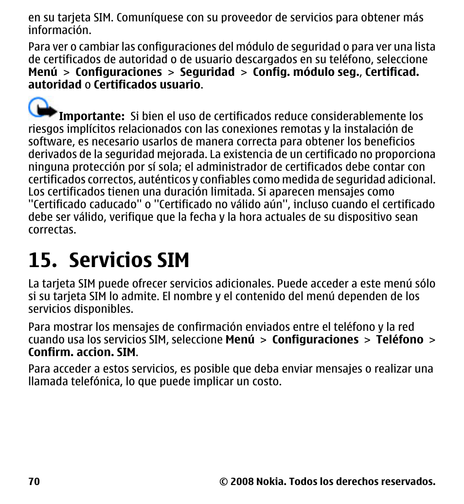 Servicios sim, Consulte "servicios sim", pág. 70 | Nokia 7510 Supernova User Manual | Page 147 / 160