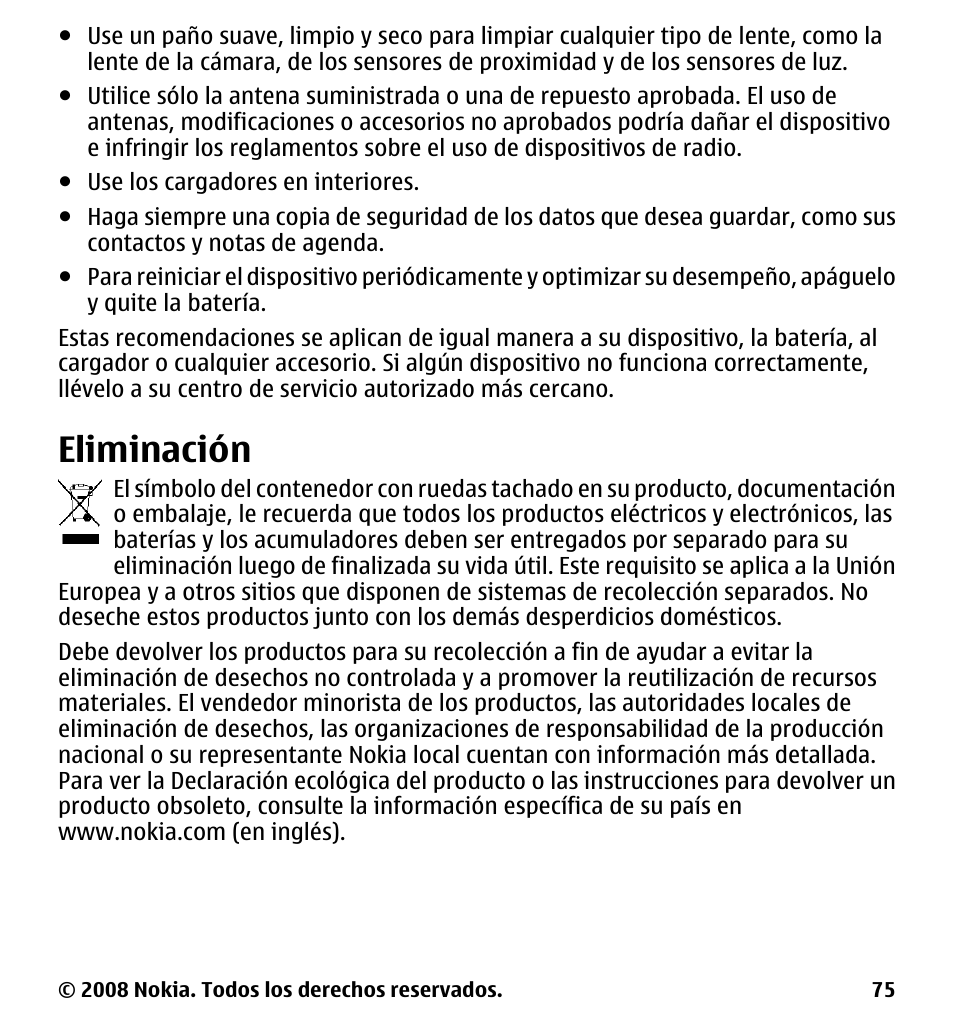 Eliminación | Nokia 7510 Supernova User Manual | Page 152 / 160