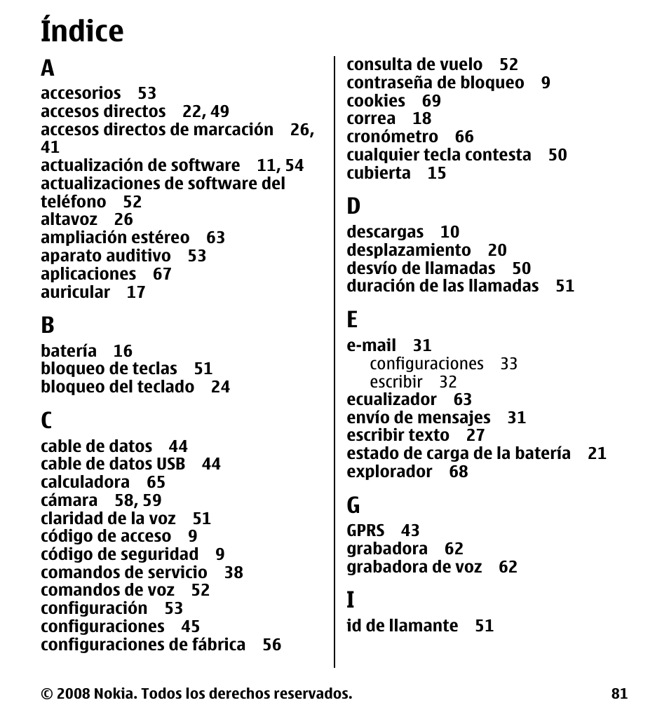 Índice | Nokia 7510 Supernova User Manual | Page 158 / 160