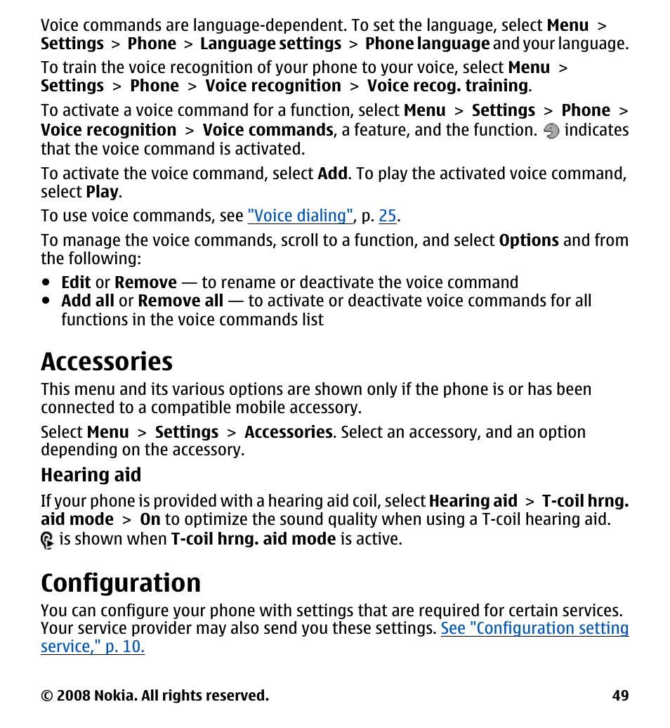 Accessories, Configuration | Nokia 7510 Supernova User Manual | Page 49 / 160