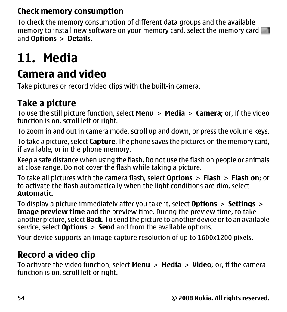 Media, Camera and video, Take a picture | Record a video clip | Nokia 7510 Supernova User Manual | Page 54 / 160