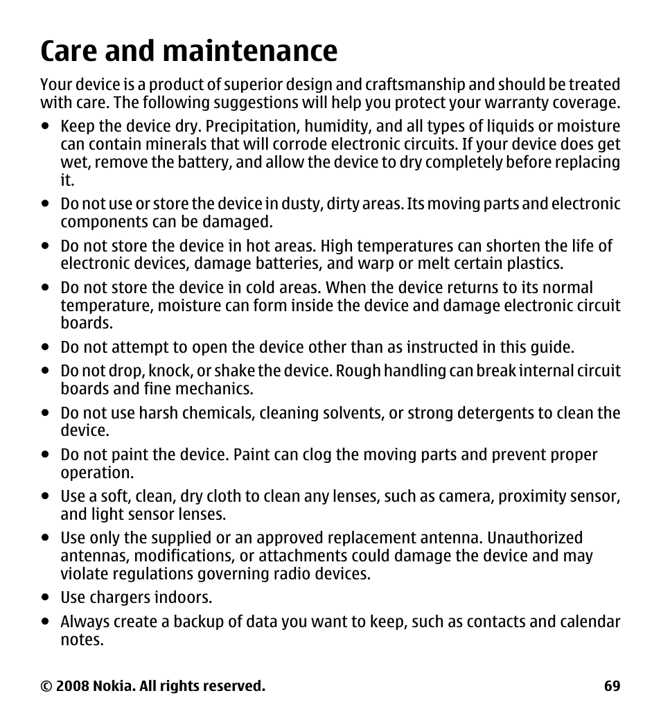 Care and maintenance | Nokia 7510 Supernova User Manual | Page 69 / 160