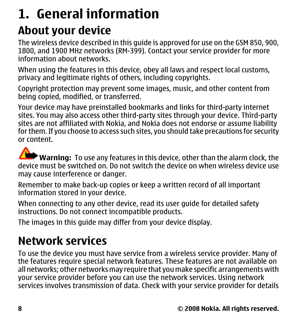 General information, About your device, Network services | Nokia 7510 Supernova User Manual | Page 8 / 160
