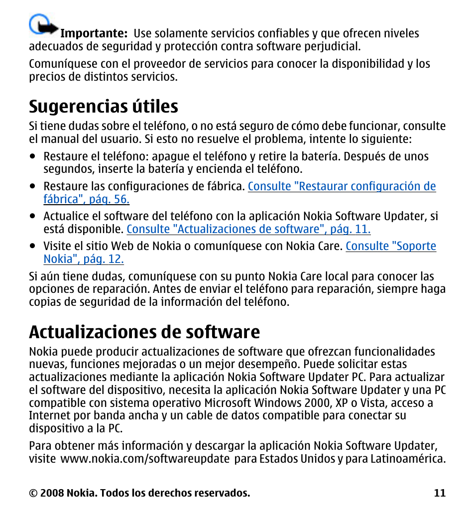 Sugerencias útiles, Actualizaciones de software | Nokia 7510 Supernova User Manual | Page 88 / 160