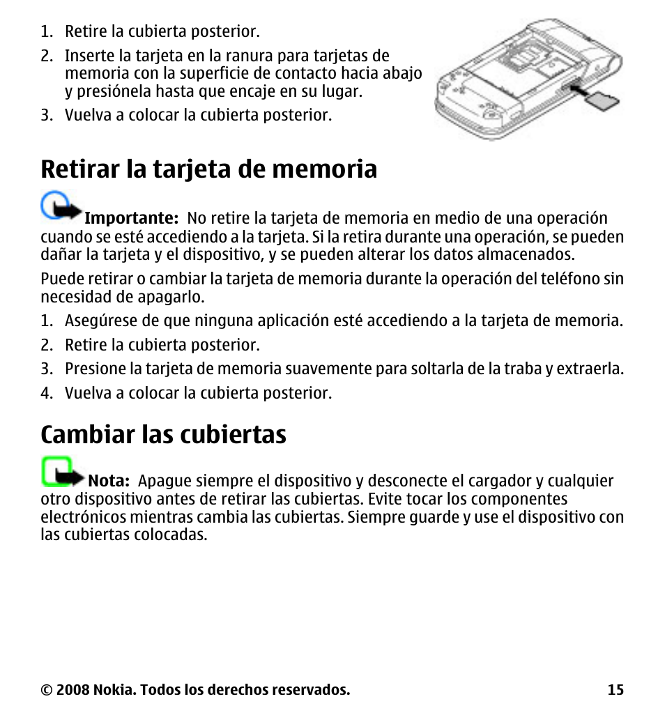 Retirar la tarjeta de memoria, Cambiar las cubiertas | Nokia 7510 Supernova User Manual | Page 92 / 160