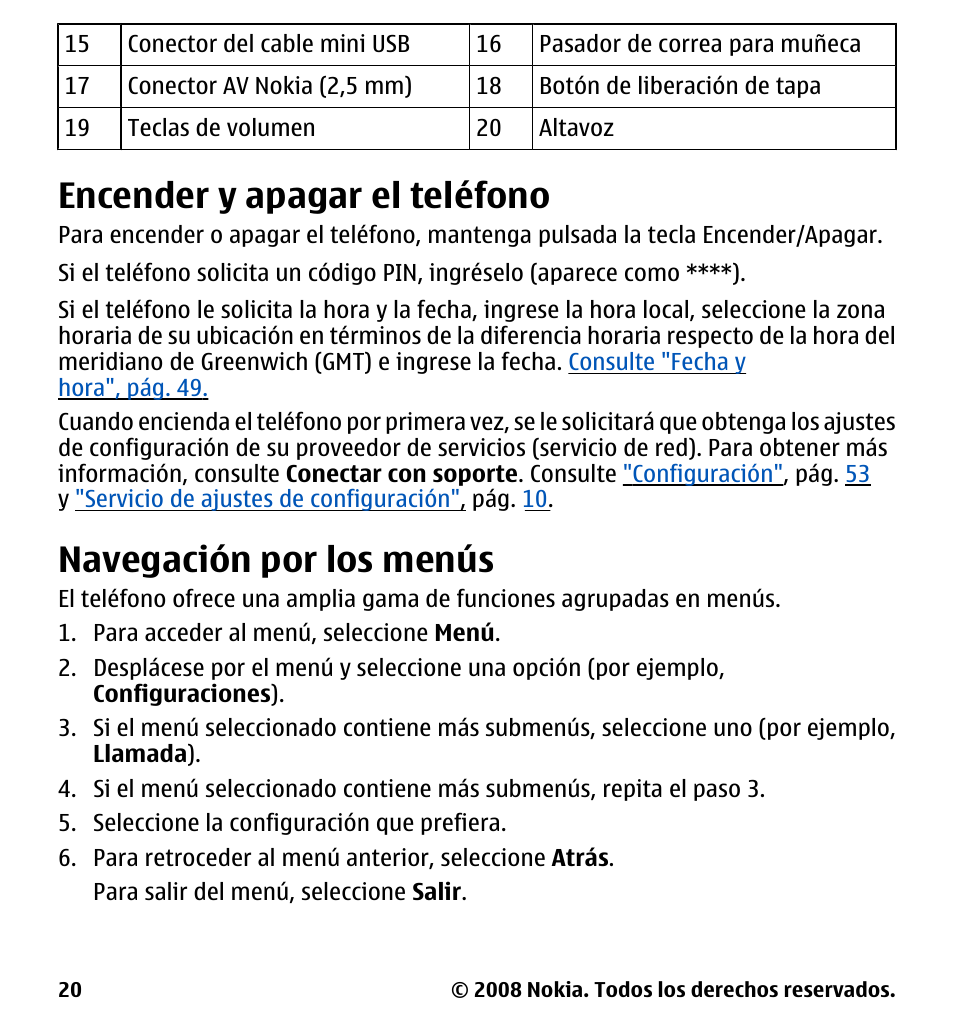 Encender y apagar el teléfono, Navegación por los menús | Nokia 7510 Supernova User Manual | Page 97 / 160