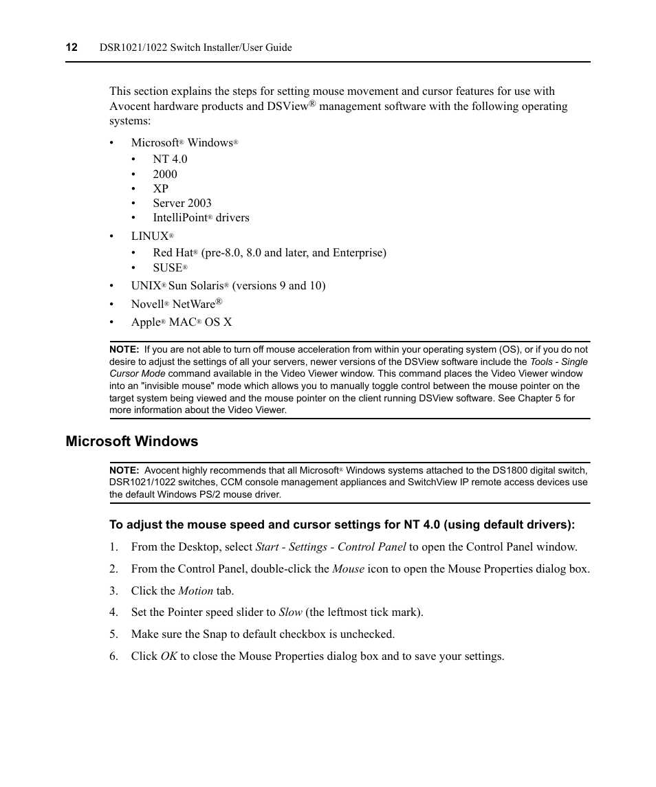 Microsoft windows | Avocent DSR1021 User Manual | Page 24 / 110