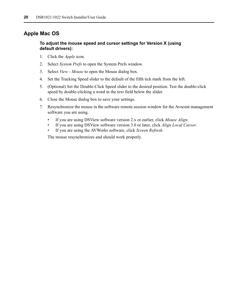 Apple mac os | Avocent DSR1021 User Manual | Page 32 / 110